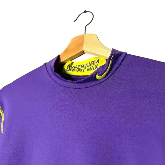Nike Pro Shirt Mens Large Combat Hyperwarm  Dri-Fit Compression Volt/Purple Buzz - Picture 7 of 9